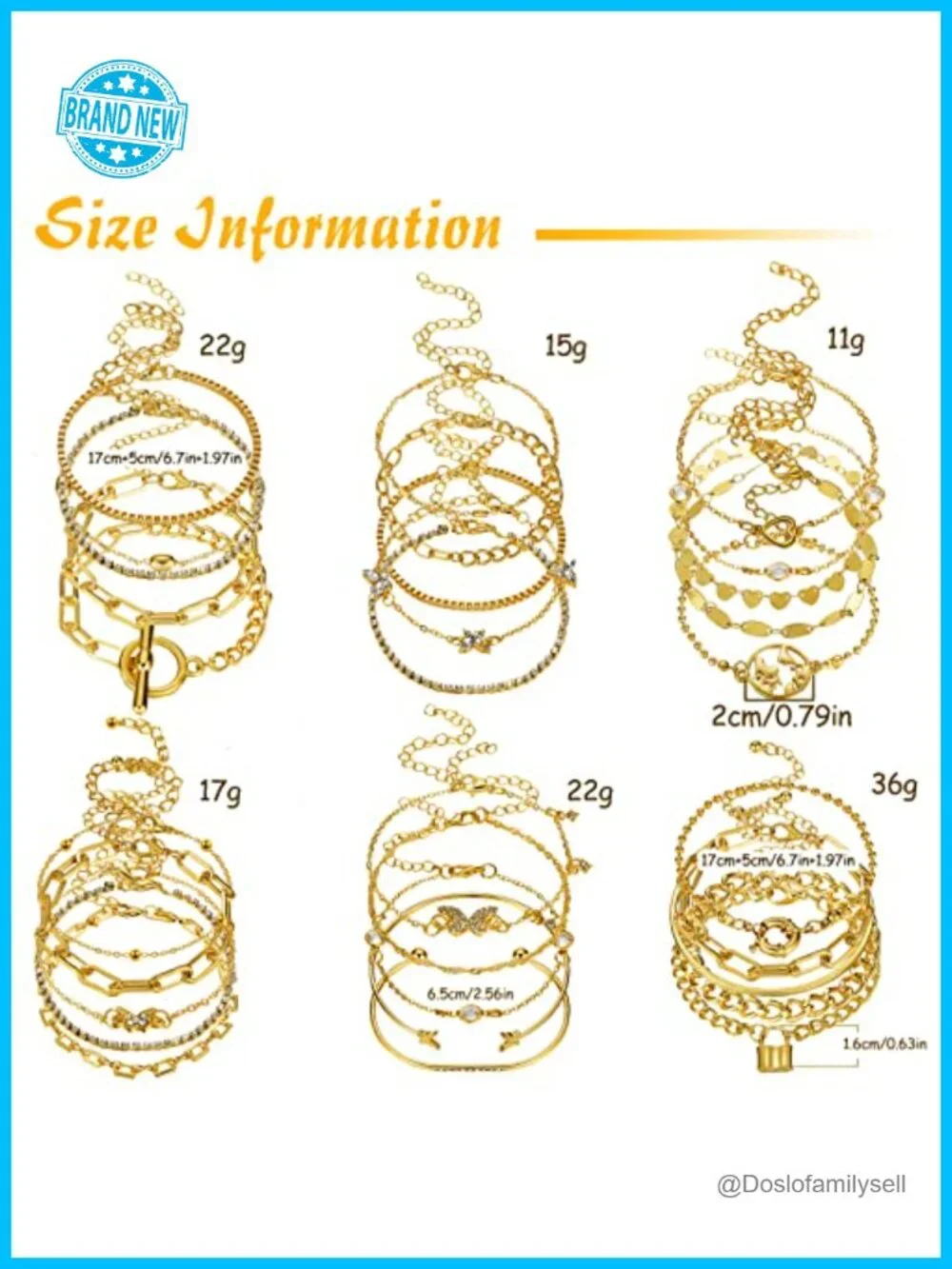 30 Layered Paperclip Link Bracelets Set Gold Alloy Adjustable Stackable
